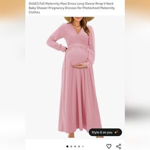 Maternity Long Sleeve Wrap Maxi Dress — Dusty Pink